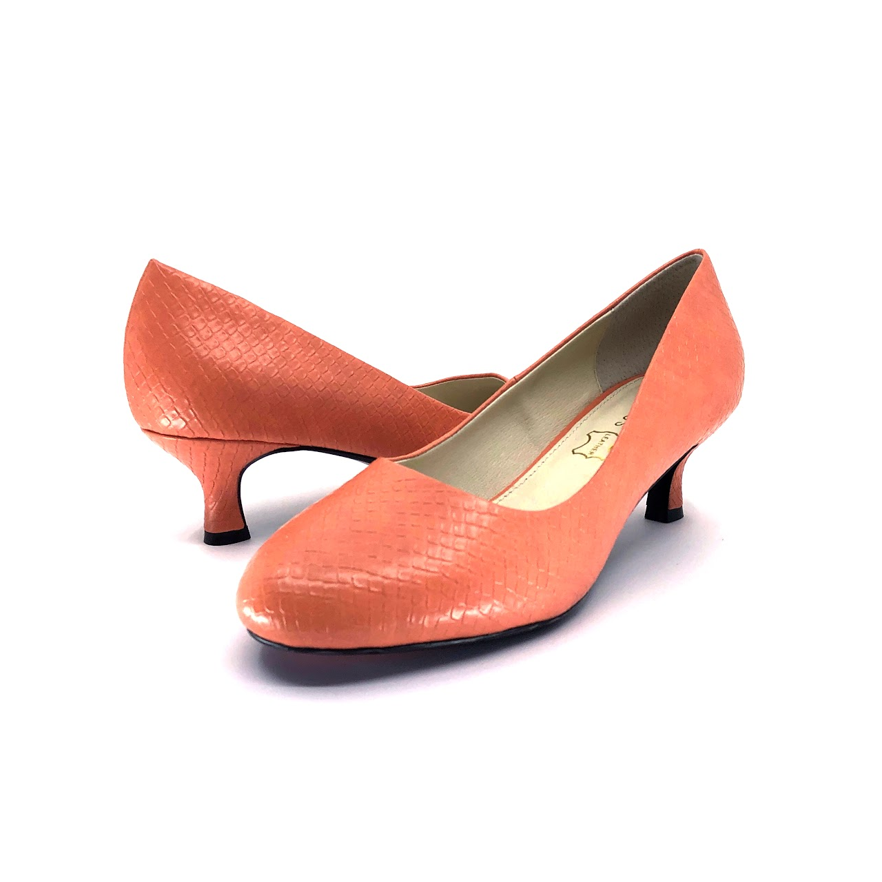 Coral Leather Low Heel Pump - Ava