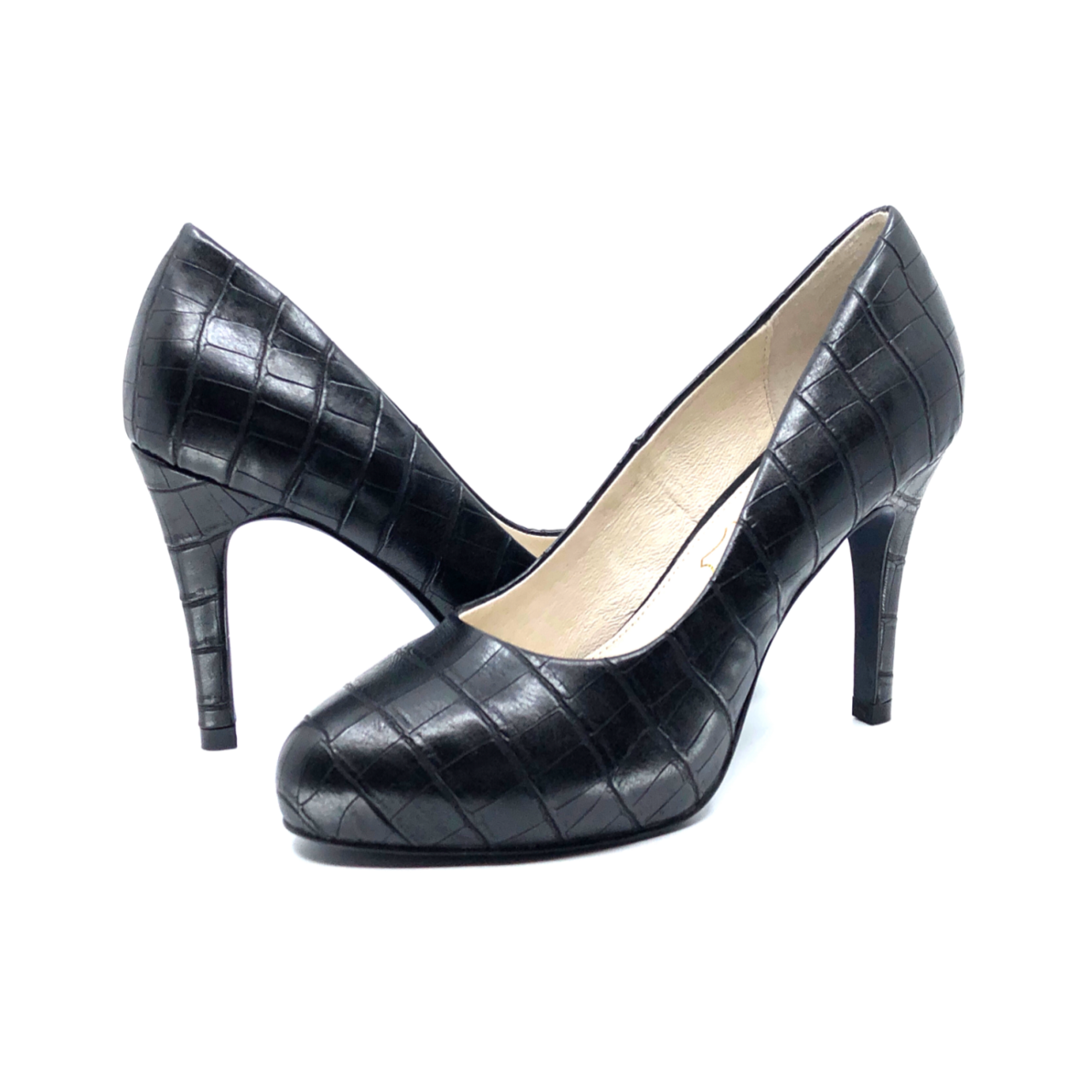 Leather Semi Pointed High Heel Pump - Eclipse
