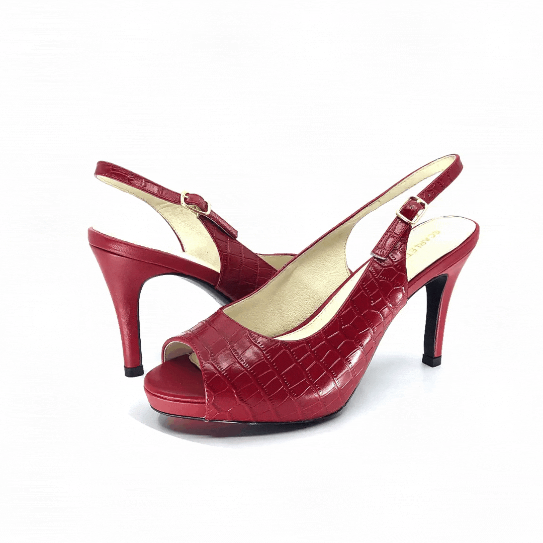 Red Leather Peep Toe Slingback With Platform - Ruby