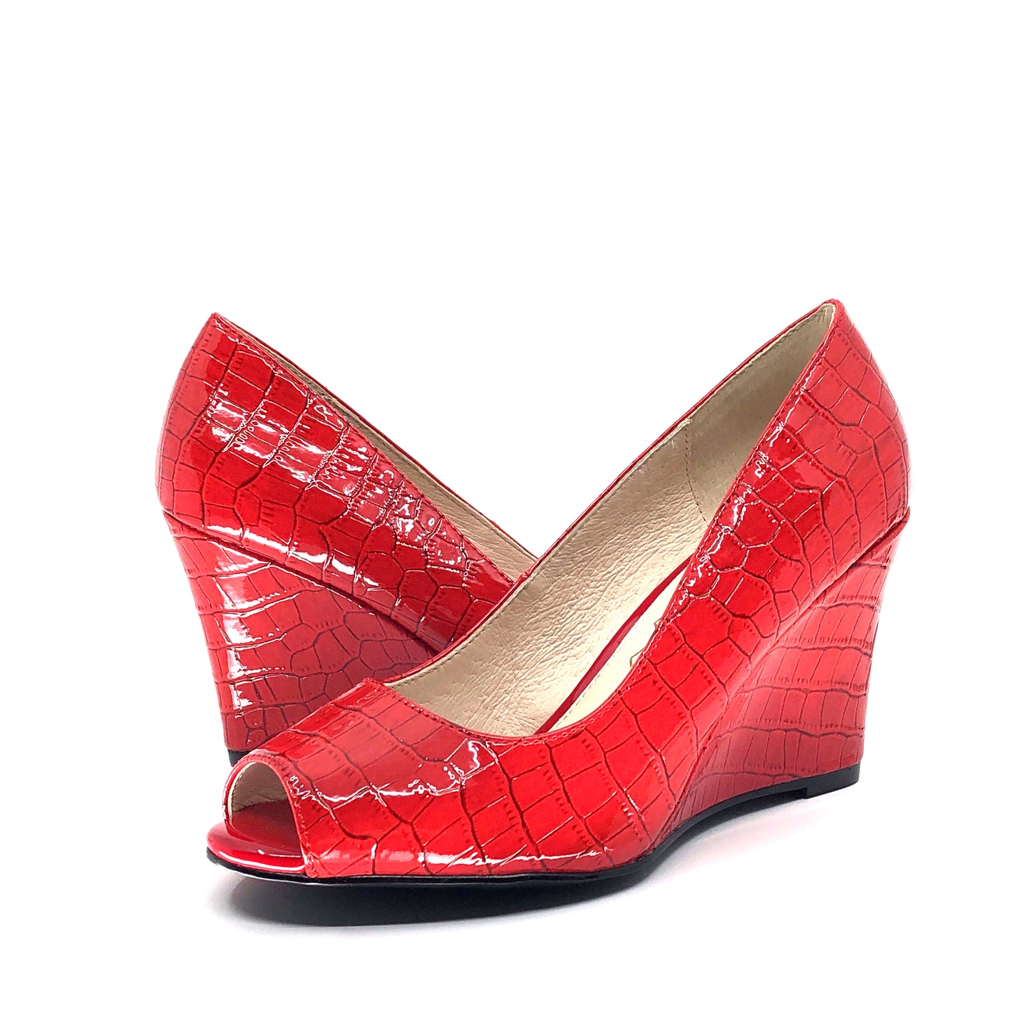 Leather Mid Heel Wedge - Chilli