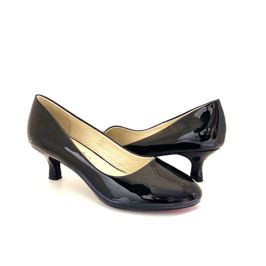 Black Leather Low Heel Pump - Bette