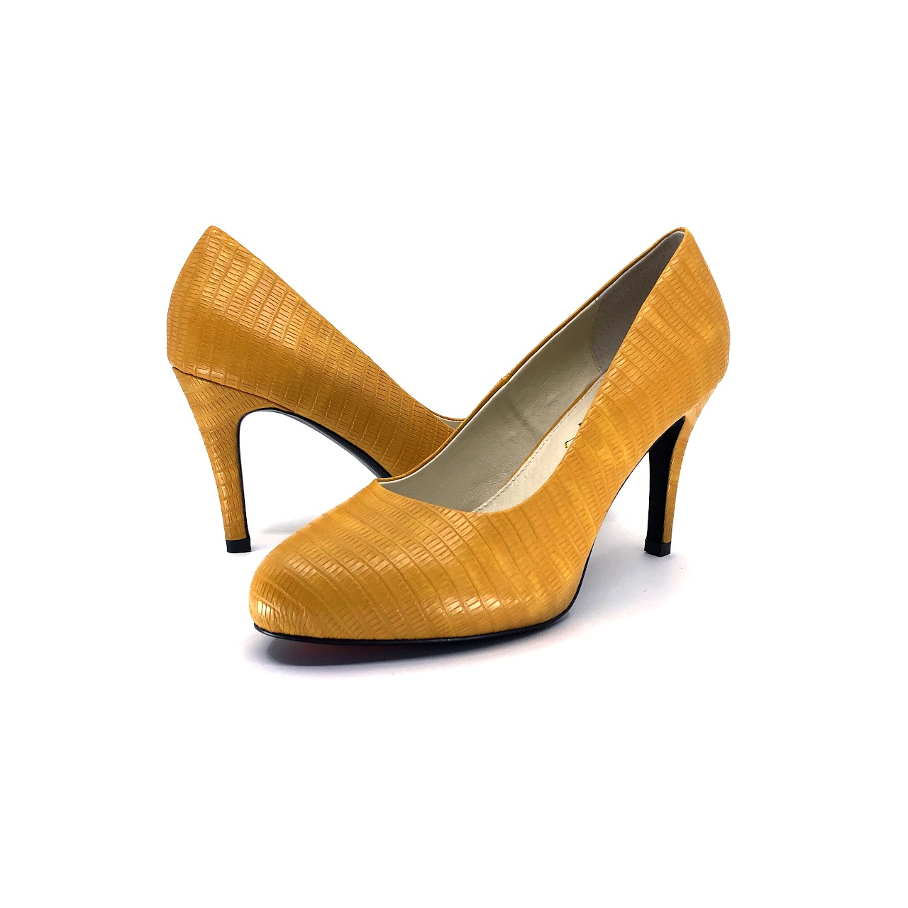 Leather Semi Pointed High Heel Pump - Saffron