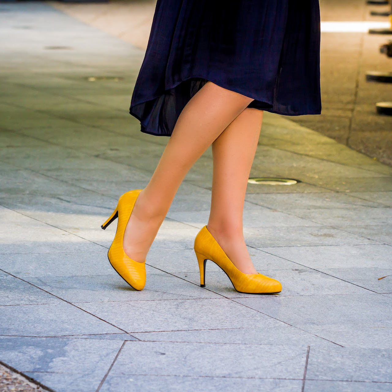 Leather Semi Pointed High Heel Pump - Saffron