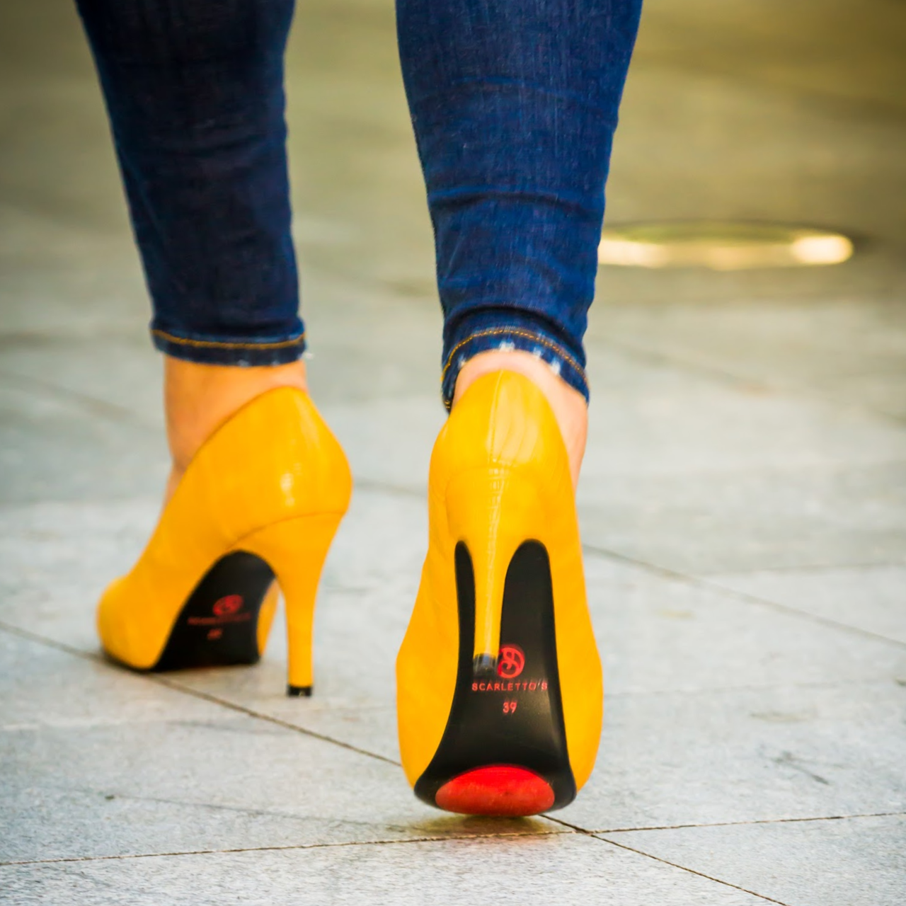 Leather Semi Pointed High Heel Pump - Saffron